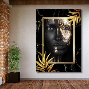 African Gold Woman Canvas Wall Art, Woman Wall Set, Extra Large Wall Art, African American Wall Art living room wall art Christmas Gift