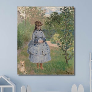 Claude Monet Girl with Dog by Claude Monet Canvas Wall Still Life Claude Monet&#39;s Canvas Poster Claude Monet canvas Design Christmas Gift