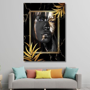 African Gold Woman Canvas Wall Art, Woman Wall Set, Extra Large Wall Art, African American Wall Art living room wall art Christmas Gift