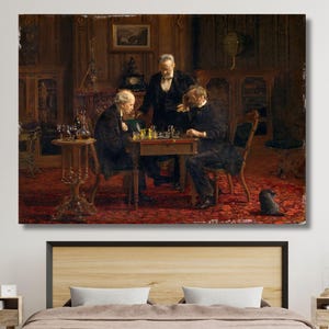 The Chess Players by Thomas Eakins (1876) Canvas Gallery Wrapped or Framed Giclée Wall Art Print Digitally Remastered Christmas Gift
