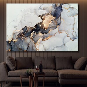 Black and Gold Marble Canvas Wall Art Artwork Marble Decor Abstract Canvas Modern Print  Wall Luxury Abstract Large Canvas Christmas Gift