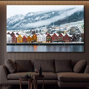 Norway Wall Art, Bergen Poster & Bergen Art, Norway Print Wall hanging, Bergen Print,above bed canvas landscape decor Gift Christmas Gift