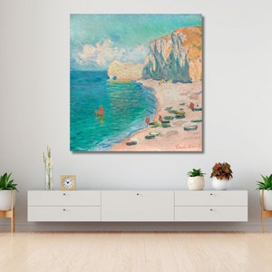 The Beach and the Falaise d&#39;Amont (1885) by Claude Monet high resolution Wall art Monet&#39;s Canvas Poster  Canvas Art Christmas Gift