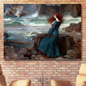 DESIGN DA PARETE SU TELA Miranda The Tempest di John William Waterhouse Stampa su carta Riproduzione artistica da parete Tela colorata Decorazione da parete estiva