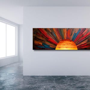 Panoramic Sunrise Wood Wall Art Above Bed Decor Canvas Wooden Long Sunshine Bedroom Wall hanging setting sun rising sun Christmas Gift