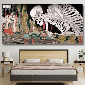 Mitsukuni Defying the Skeleton Specter (1910) by Utagawa Kuniyoshi Japanese traditional painting the Skeleton Wall Art Christmas Gift