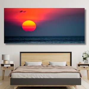 Panoramic Sunrise See Wall Art Above Bed Decor Canvas Wooden Long Sunshine Bedroom Wall hanging setting sun rising sun Christmas Gift