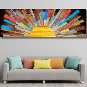 Panoramic Sunrise Wood Wall Art Above Bed Decor Canvas Wooden Long Sunshine Bedroom Wall hanging setting sun rising sun Christmas Gift