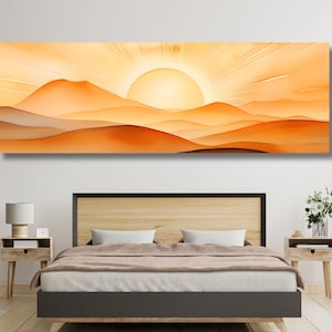 Panoramic Funny Sunrise Wood Wall Art Above Bed Decor Canvas Wooden Long Sunshine Bedroom Wall hanging setting sun rising sun Christmas Gift