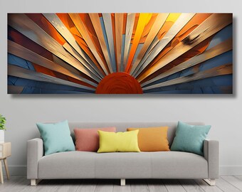 Panoramic Sunrise Wood Wall Art Above Bed Decor Canvas Wooden Long Sunshine Bedroom Wall hanging setting sun rising sun Christmas Gift