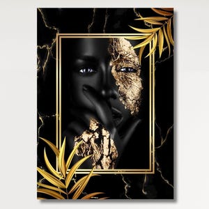 African Gold Woman Canvas Wall Art, Woman Wall Set, Extra Large Wall Art, African American Wall Art living room wall art Christmas Gift