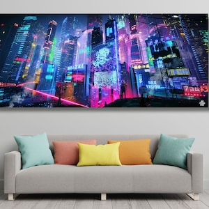 Cyberpunk City Neo Futuristic Canvas Poster, Wall Art, Wall Decor, Canvas Print, Room Decor, Home Decor, Game Poster for Gifts for Teenegar