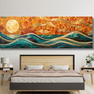 Mosaic Long For Living Room Sunrise Wood Wall Art Above Bed Decor Canvas Wooden Long Sunshine Bedroom Wall hanging setting Christmas Gift