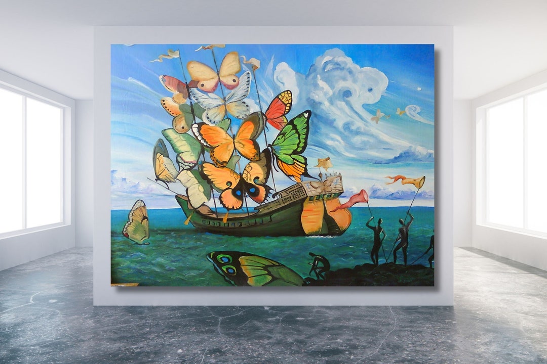 Salvador Dali - Ship With Butterfly Sails Canvas Art, Dali Canvas, Sea ...
