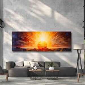 Sunrise Wood Wall Art Above Bed Decor Canvas Wooden Long Sunshine Bedroom Wall hanging setting sun rising sun Gift Christmas Gift