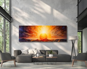Sunrise Wood Wall Art Above Bed Decor Canvas Wooden Long Sunshine Bedroom Wall hanging setting sun rising sun Gift Christmas Gift