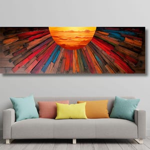 Panoramic Sunrise Wood Wall Art Above Bed Decor Canvas Wooden Long Sunshine Bedroom Wall hanging setting sun rising sun Christmas Gift