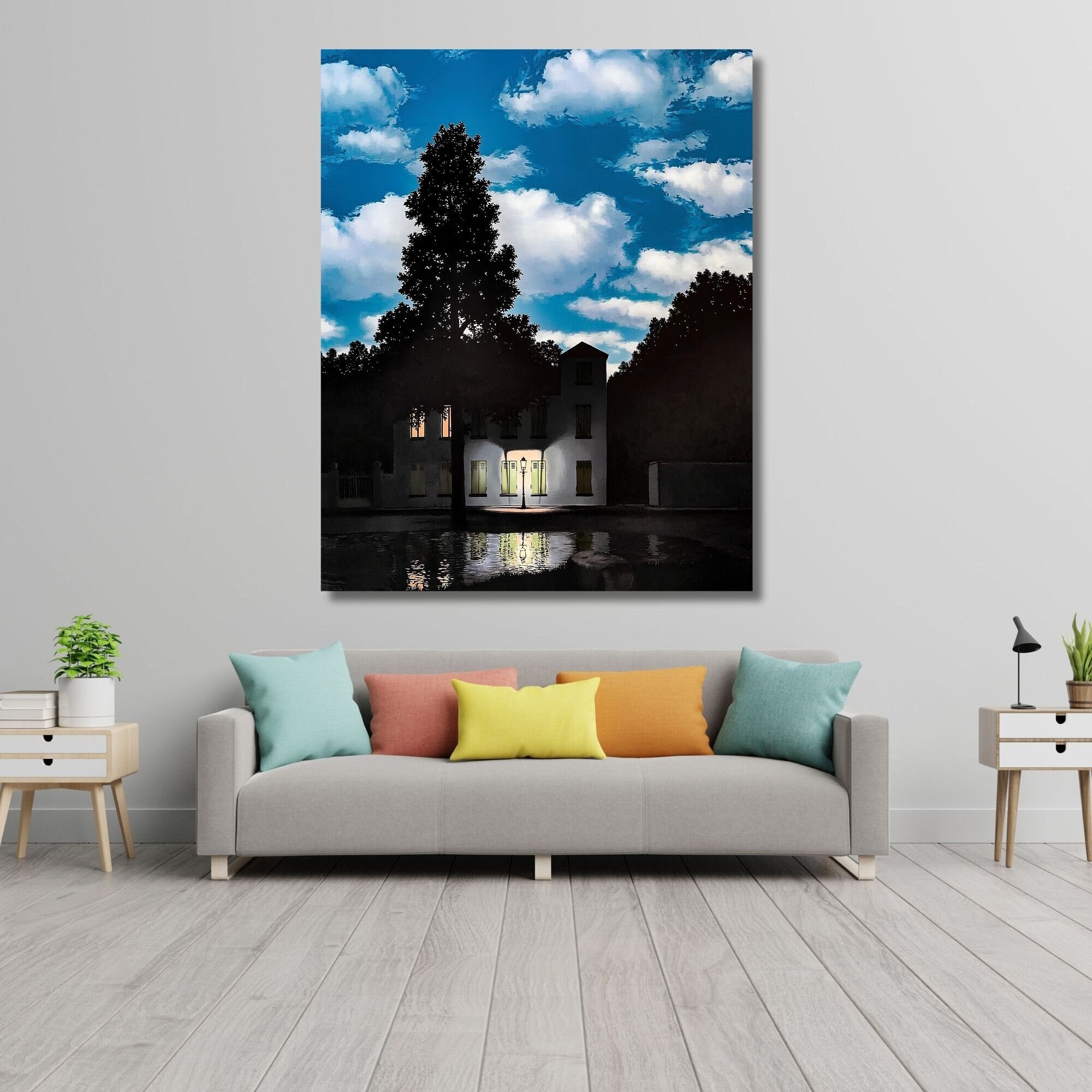 CANVAS WALL DESIGN René Magritte Night Sky House , Rene Magritte Wall Art, Rene Magritte Poster The Empire of Light Print, Christmas Gift