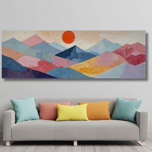 Panoramic Sunrise Wood Wall Art Above Bed Decor Canvas Wooden Long Sunshine Bedroom Wall hanging setting sun rising sun Christmas Gift