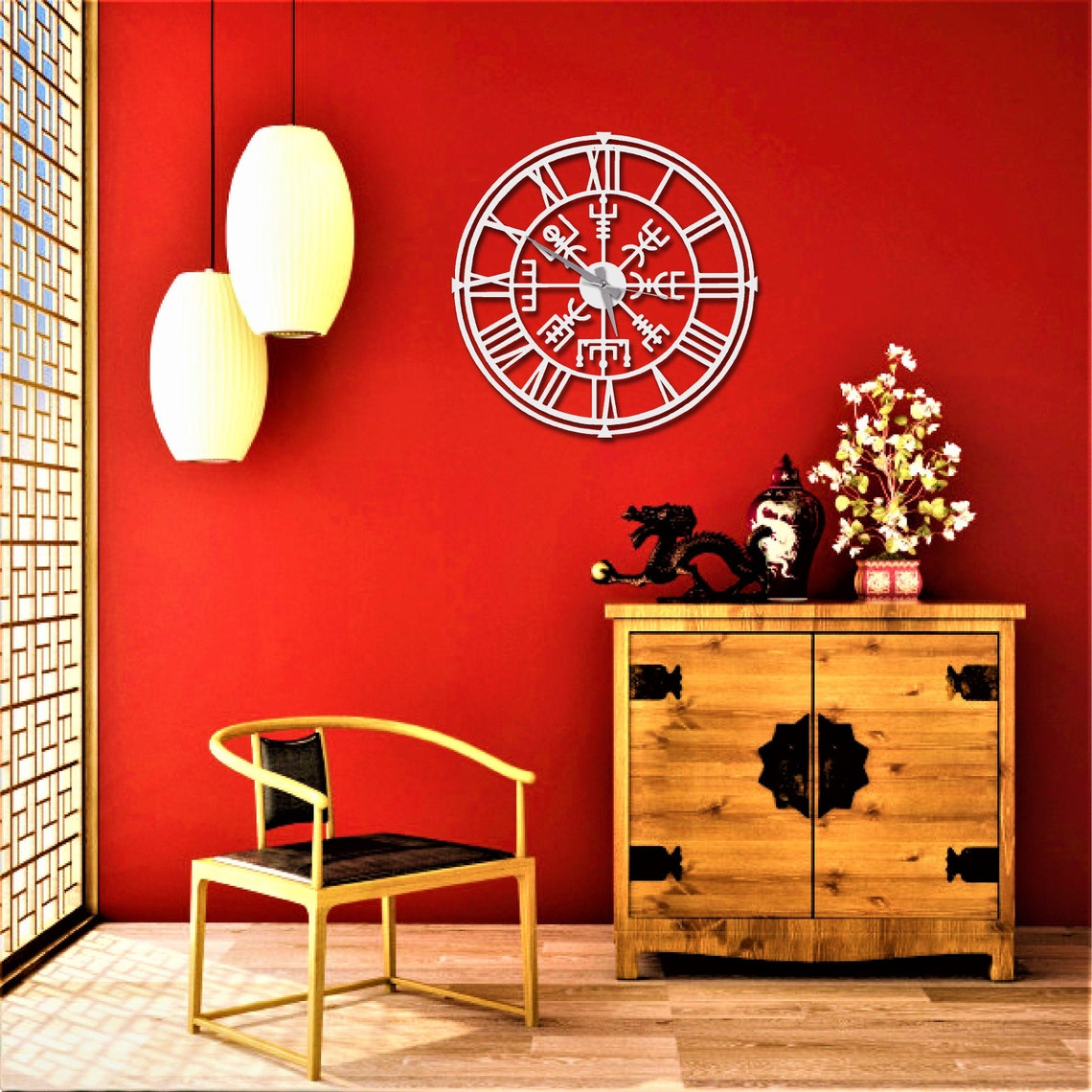 Vegvisir Metal Wall Clock Wall Art Vikings Décor Nordic Wall Etsy