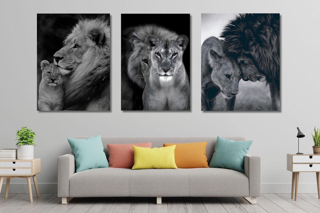 Set of 3 Picture Lion Family Canvas Liones Animals King of the Savannah ...