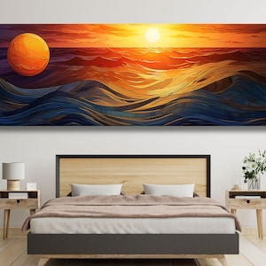 Sunrise Wood Wall Art Above Bed Decor Canvas Wooden Long Sunshine Bedroom Wall hanging setting sun rising sun Christmas Gift