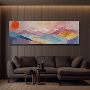 Panoramic Sunrise Wood Wall Art Above Bed Decor Canvas Wooden Long Sunshine Bedroom Wall hanging setting sun rising sun Christmas Gift