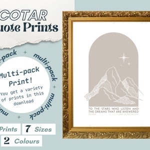 ACOTAR Quotes | 4 Print Pack | &quot;To the stars who listen and the dreams that are answered&quot; | Beige pack
