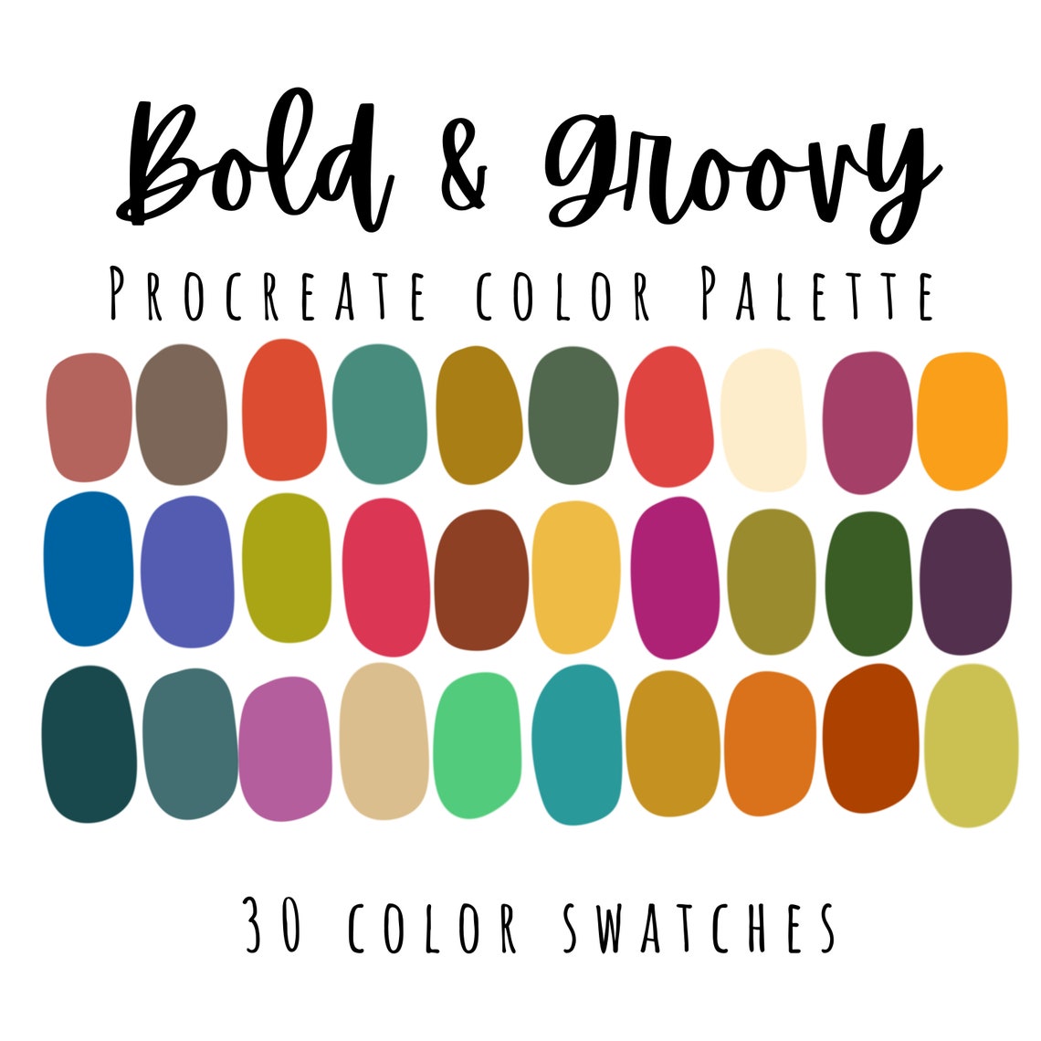 Bold & Groovy Procreate Colors Palette L Earthy Color Palette for