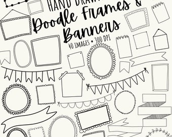 Hand Drawn Frames and Banners Doodle Clipart, Clipart for Planners, Doodle Clipart, Banners and Frames Elements