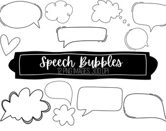 Speech Bubbles Clipart, Hand Drawn Doodle Clipart, Bubbles, Doodles