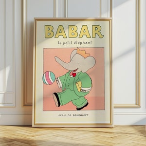 Babar el elefante vivero pared arte vivero decoración niños regalo retro pared arte ilustración impresión género neutral bebé regalo