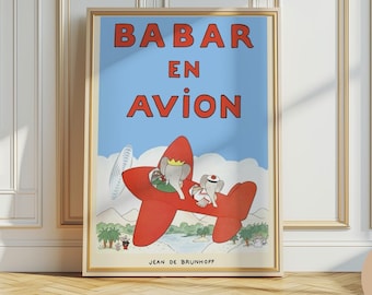 Babar the elephant nursery wall art retro kids decor quote wall art genre neutral baby wall art illustration nursery print