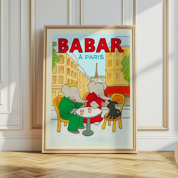 Babar the elephant nursery wall art retro kids decor quote wall art genre neutral baby wall art illustration nursery print