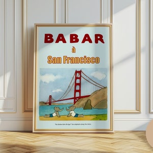 Arte de pared para guardería con elefante Babar, decoración retro para niños, arte de pared con cita, género neutro, arte de pared para bebé, ilustración, impresión para guardería
