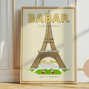 Babar the elephant nursery wall art retro kids decor quote wall art genre neutral baby wall art illustration nursery print