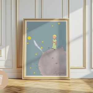 Lámina de arte mural de El Principito, arte de pared infantil de El Principito, decoración infantil retro, arte de pared para bebé de género neutro, ilustración, lámina infantil