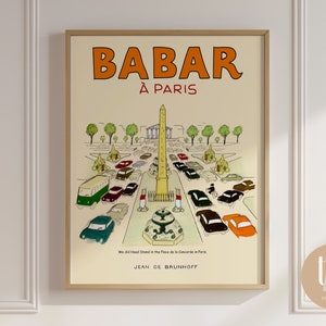 Babar the elephant nursery wall art retro kids decor quote wall art genre neutral baby wall art illustration nursery print