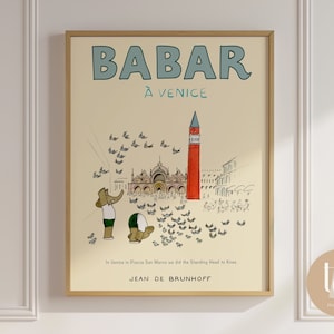 Babar the elephant nursery wall art retro kids decor quote wall art genre neutral baby wall art illustration nursery print