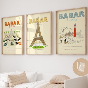 Babar the elephant nursery wall art retro kids decor quote wall art genre neutral baby wall art illustration nursery print