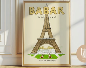 Babar the elephant nursery wall art retro kids decor quote wall art genre neutral baby wall art illustration nursery print