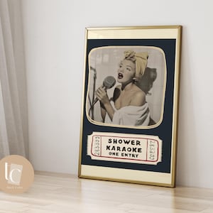 Shower karaoke ticket print funny bathroom decor shower singing retro poster bathroom art trendy cute decor