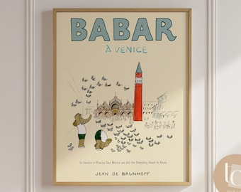 Babar the elephant nursery wall art retro kids decor quote wall art genre neutral baby wall art illustration nursery print