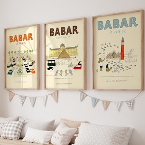 Babar el elefante vivero pared arte retro niños decoración cita pared arte género neutral bebé pared arte ilustración vivero impresión