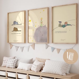 Lámina de arte mural de El Principito, arte de pared infantil de El Principito, decoración infantil retro, arte de pared para bebé de género neutro, ilustración, lámina infantil