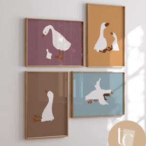 Arte de pared para guardería, gansos tontos volando, decoración de guardería de género neutro, lienzo con estampado de ganso para guardería, lindo bebé escandinavo vintage, bebé niño niña