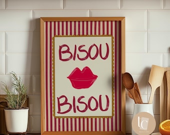 Bisou Lips Kitchen Art Print, Funny Wall Decor (Digital Print)