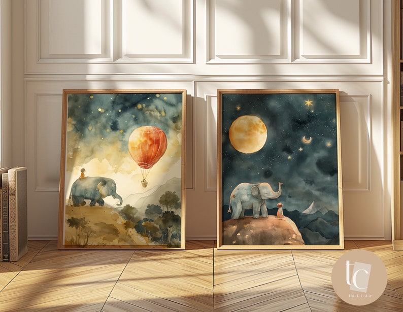 Nursery Wall Art Canvas Print Elephant Nursery Wall Art Kids Decor Storybook Wall Art Gender