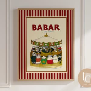 Babar the elephant carousel nursery wall art retro kids decor quote wall art genre neutral baby wall art illustration nursery print