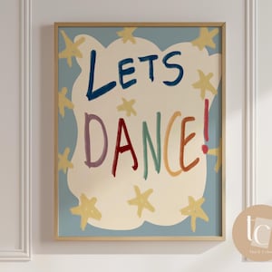 Let's dance przedszkole ładny francuski cytat wydruk, pokój dziecięcy pokój zabaw przedszkole sztuka ścienna retro wystrój dla dzieci gatunek neutralny sztuka ścienna dla dzieci ilustracja n
